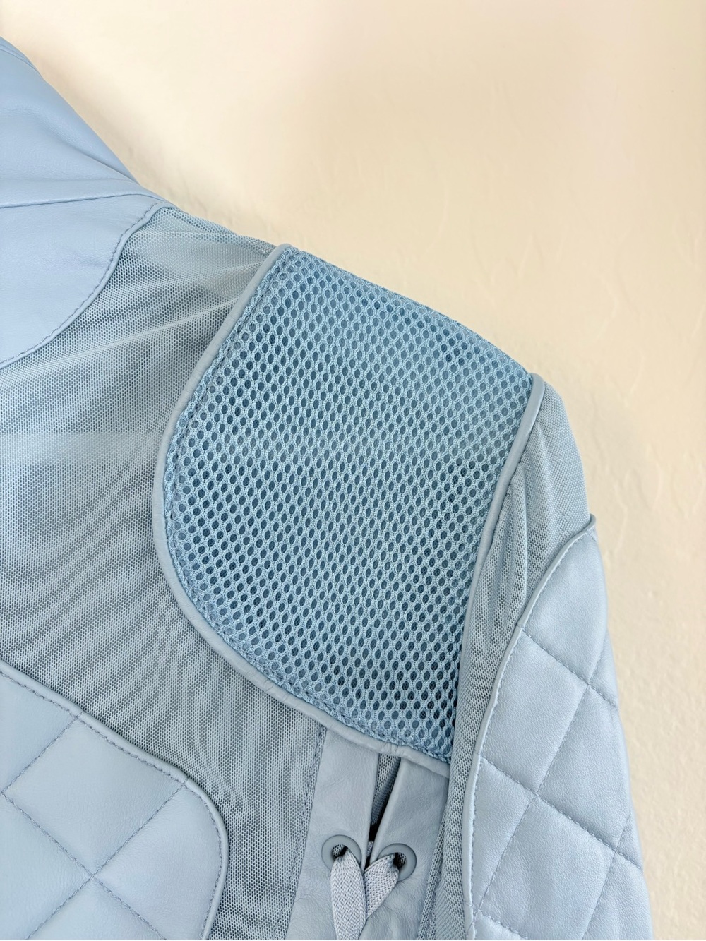 Blanc Noir Leather Quilted Moto Jacket Size Medium Light Blue Fog Mesh Biker - Picture 12 of 14
